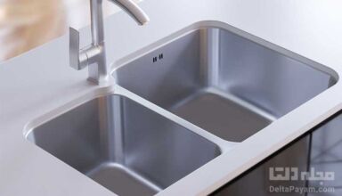 Easy to clean stainless steel sink with natural materials