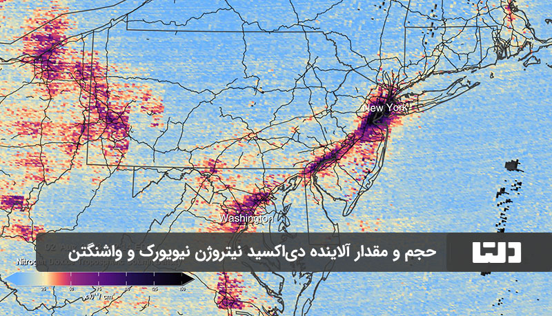 حجم دی‌اکسید نیتروژن در شهرهای مختلف آمریکا
