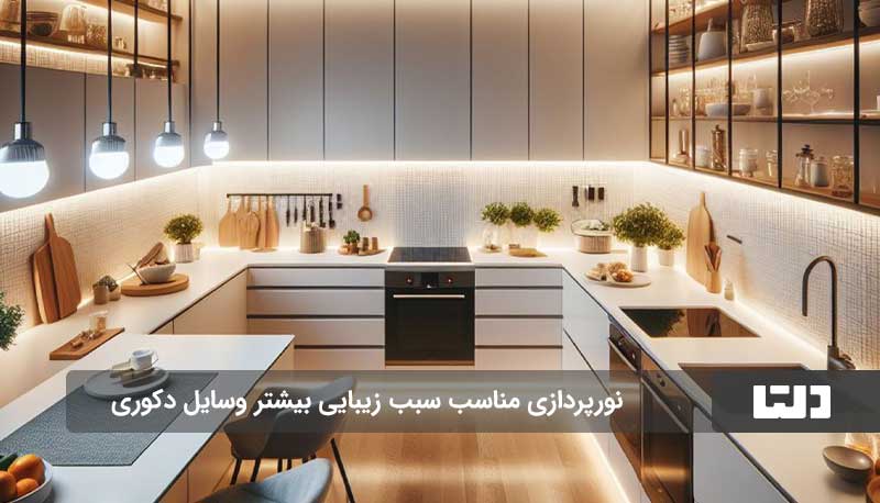 ایده چیدمان روی کابینت با وسایل دکوری و چینی شیک