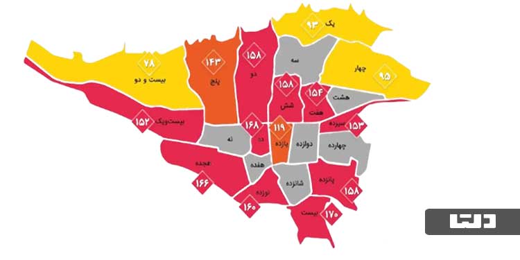 نقشه آلودگی تمام مناطق تهران