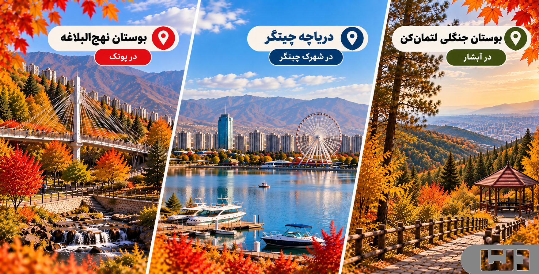 جاهای دیدنی تهران در پاییز در پونک، شهرک چیتگر و آبشار